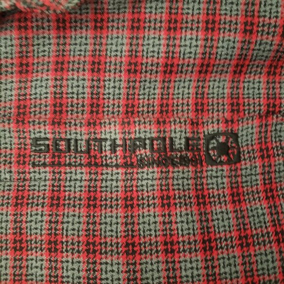 Southpole Top XL Vintage Y2K Flannel Button Up Shirt Red Gray Plaid - Picture 10 of 12